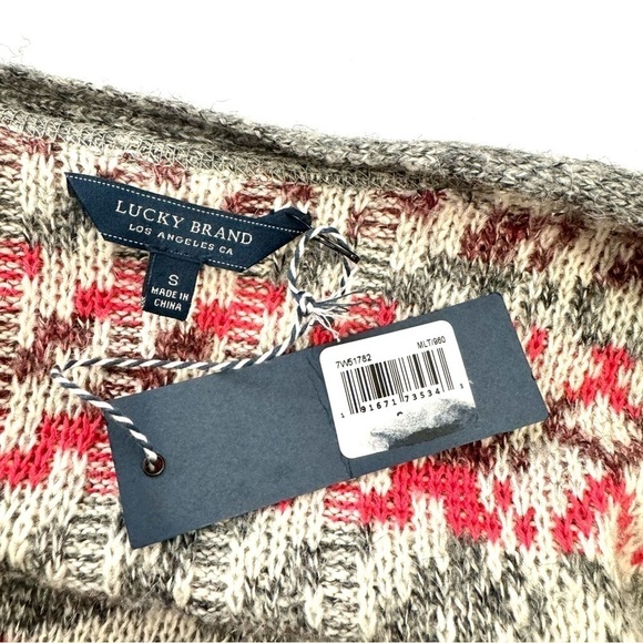 Lucky Brand NWT $148 Women’s Sz S Open Front Cardigan Sweater Striped Grey & Red - Picture 7 of 12